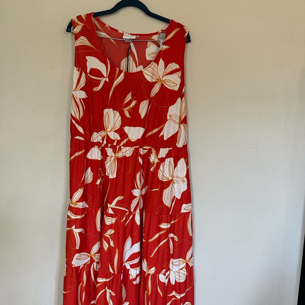 Ava & Viv Red Floral Midi Dress - Picture 2 of 5